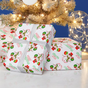 Schattigee sneeuwman op feestelijk wit of uw kleur cadeaupapier