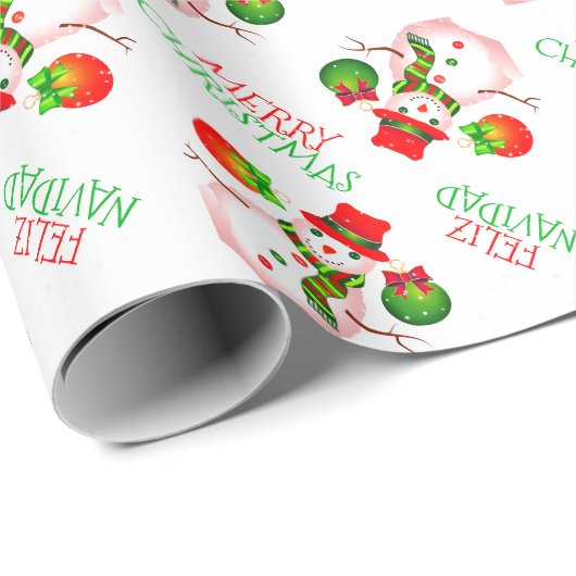 Schattigee sneeuwman op feestelijk wit of uw kleur cadeaupapier (Rol Hoek)