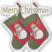 Schattigee sneeuwman op kerst Stocking Custom-Cut Sticker (Voorkant)