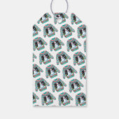 Schattigee sneeuwman op lelijke kersttrui cadeaulabel (Achterkant)