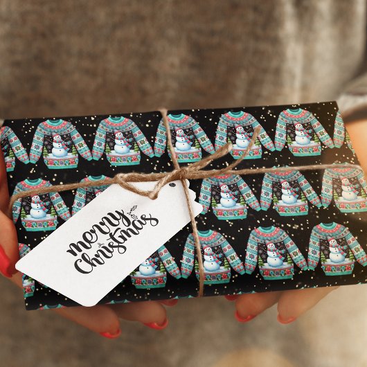 Schattigee sneeuwman op lelijke kersttrui cadeaupapier