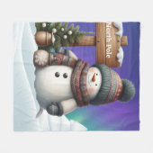 Schattigee sneeuwman op Noordpool met noorderlicht Fleece Deken (Voorkant (Horizontaal))