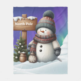 Schattigee sneeuwman op Noordpool met noorderlicht Fleece Deken