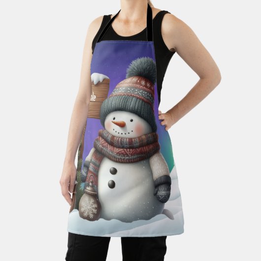 Schattigee sneeuwman op Noordpool met noorderlicht Schort (Insitu)