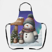 Schattigee sneeuwman op Noordpool met noorderlicht Schort (Voorkant)