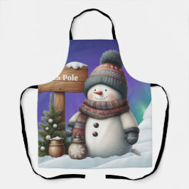 Schattigee sneeuwman op Noordpool met noorderlicht Schort