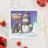 Schattigee sneeuwman op Noordpool met noorderlicht Servet (Insitu)