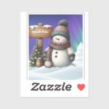 Schattigee sneeuwman op Noordpool met noorderlicht