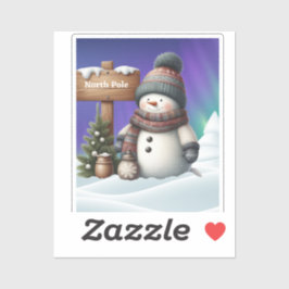 Schattigee sneeuwman op Noordpool met noorderlicht Sticker