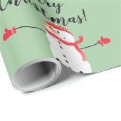 Schattigee Sneeuwman op Sage Green Merry Christmas Cadeaupapier (Rol Hoek)