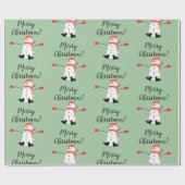 Schattigee Sneeuwman op Sage Green Merry Christmas Cadeaupapier (Vlak)