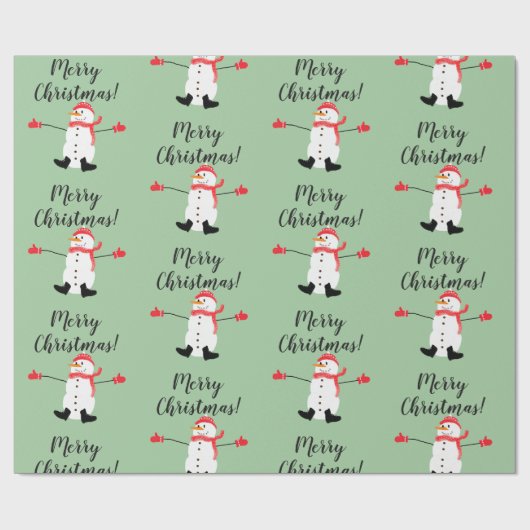 Schattigee Sneeuwman op Sage Green Merry Christmas Cadeaupapier (Vlak)