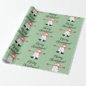 Schattigee Sneeuwman op Sage Green Merry Christmas Cadeaupapier (Uitgerold)