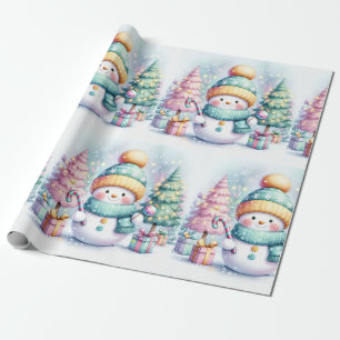 Schattigee sneeuwman pastel kerstmis op grote scha cadeaupapier
