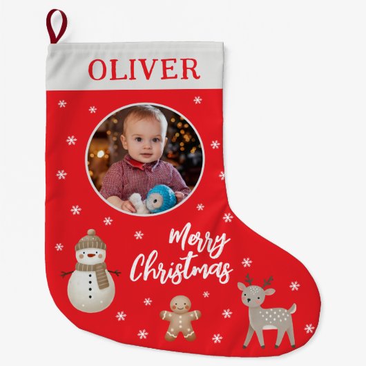 Schattigee Sneeuwman Rendier Gingerbread Sneeuwvlo Grote Kerstsok (Voorkant)