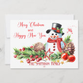 Schattigee sneeuwman rood en wit gepersonaliseerd feestdagenkaart (Voorkant)