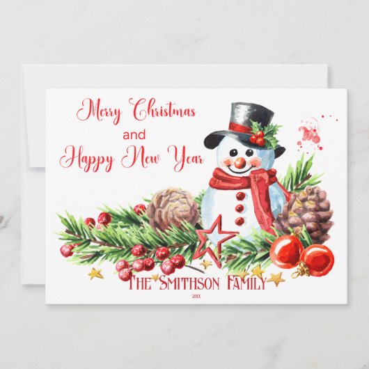 Schattigee sneeuwman rood en wit gepersonaliseerd feestdagenkaart (Voorkant)