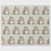 Schattigee Sneeuwman Roze Bloemen Kerstvakantie Cadeaupapier (Vlak)