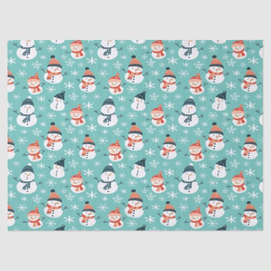 Schattigee Sneeuwman Sneeuwvlok Naadloze Patroon K Tissuepapier (Voorkant)