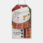 Schattigee Sneeuwman Sneeuwvlokken Vrolijk Kerstfe Cadeaulabel (Voorkant)