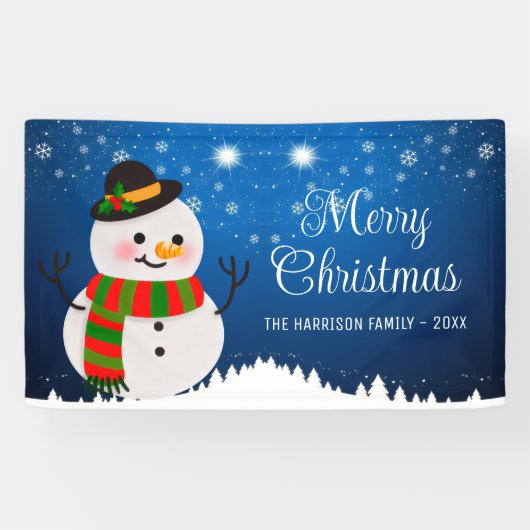 Schattigee Sneeuwman Snowy Night Christmas Spandoek (Horizontaal)
