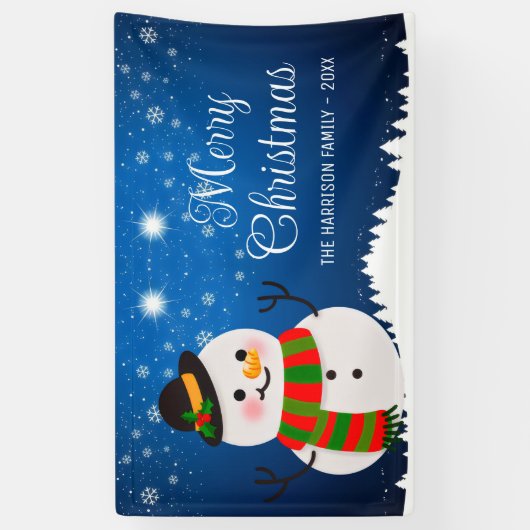 Schattigee Sneeuwman Snowy Night Christmas Spandoek (Verticaal)