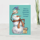 Schattigee Sneeuwman Speciale Levering Kerstboodsc Feestdagen Kaart (Voorkant)