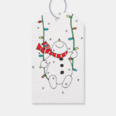 Schattigee sneeuwman swingen op kerstverlichting cadeaulabel (Achterkant)