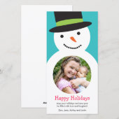 Schattigee sneeuwman vakantie fotokaart feestdagenkaart (Voorkant / Achterkant)