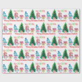 Schattigee Sneeuwman Voeg ontvangers Naam Kerst Cadeaupapier (Vlak)