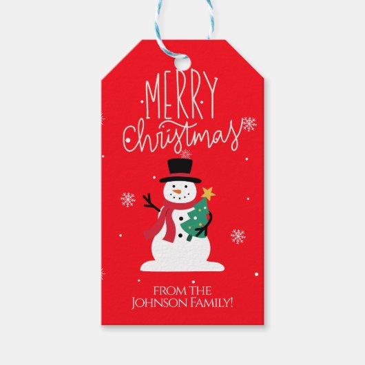 Schattigee Sneeuwman Vrolijk kerstcadeau Labels Cadeaulabel (Voorkant)