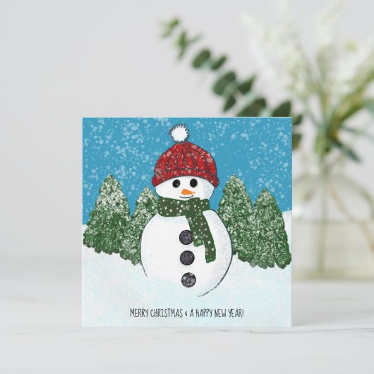 Schattigee sneeuwman | Vrolijk kerstfeest en geluk (Staand voorkant)