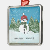 Schattigee sneeuwman | Vrolijk kerstfeest en geluk Metalen Ornament (Links)