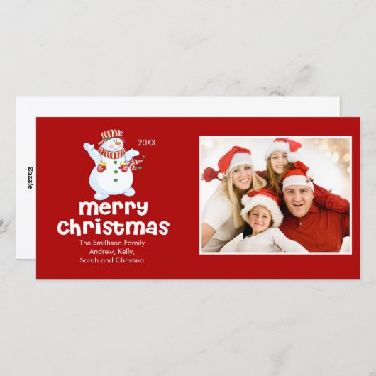 SCHATTIGEE sneeuwman Vrolijk Kerstfeest Familie Fo Feestdagenkaart (Voorkant / Achterkant)