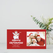 SCHATTIGEE sneeuwman Vrolijk Kerstfeest Familie Fo Feestdagenkaart (Staand voorkant)