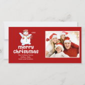 SCHATTIGEE sneeuwman Vrolijk Kerstfeest Familie Fo Feestdagenkaart (Voorkant)