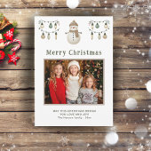 Schattigee Sneeuwman Vrolijk Kerstfeest Familiefot Feestdagenkaart
