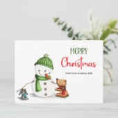 Schattigee Sneeuwman Vrolijk Kerstmisbedrijf Logo Feestdagenkaart (Staand voorkant)