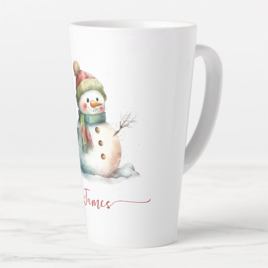 Schattigee Sneeuwman Waterverf Gepersonaliseerde K Latte Mok (Rechterhoek)