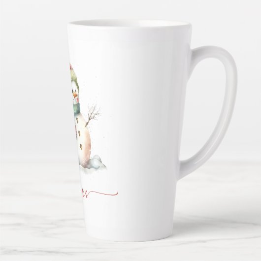 Schattigee Sneeuwman Waterverf Gepersonaliseerde K Latte Mok (Rechts)