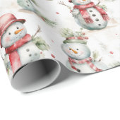 Schattigee Sneeuwman Waterverf Vakantie Kerstmis Cadeaupapier (Rol Hoek)