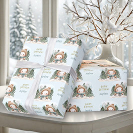 Schattigee Sneeuwman Winter 1e Verjaardag Jongensn Cadeaupapier