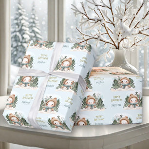 Schattigee Sneeuwman Winter 1e Verjaardag Jongensn Cadeaupapier