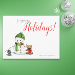 Schattigee Sneeuwman Winter Kerstvakantie Briefkaart<br><div class="desc">Cute briefkaart met een afbeelding van een sneeuwpop en dieren. Of als van uw familie of van uw zaken is, zijn de briefkaarten de beste manier om het seizoen van de Vakantie te begroeten. Al tekst in dit briefkaart is klantgericht. U kunt verder aanpassen als u een extra bericht aan...</div>