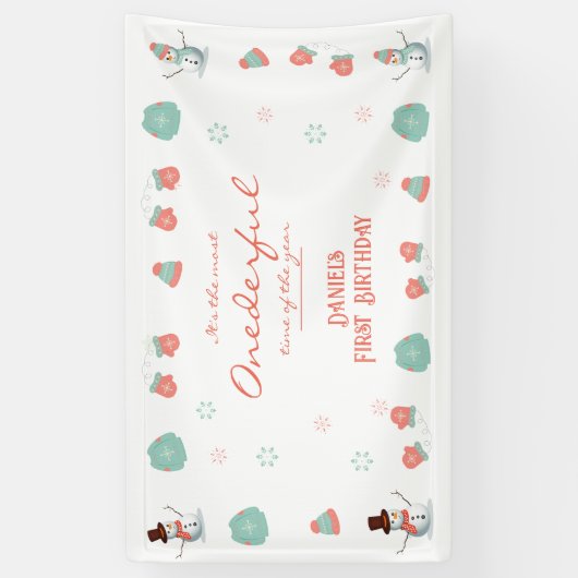 Schattigee Sneeuwman Winter Onederland Verjaardag Spandoek (Verticaal)