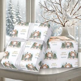 Schattigee Sneeuwman Winter Verjaardagsjongen Naam Cadeaupapier