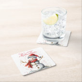 Schattigee Sneeuwman Winter Waterverf Vrolijk Kers Kartonnen Onderzetters (Insitu)