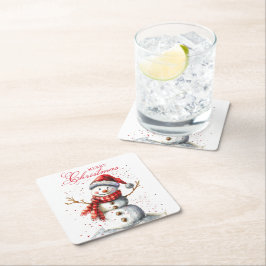 Schattigee Sneeuwman Winter Waterverf Vrolijk Kers Kartonnen Onderzetters