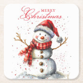 Schattigee Sneeuwman Winter Waterverf Vrolijk Kers Kartonnen Onderzetters (Voorkant)