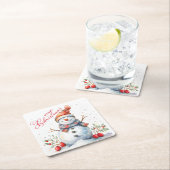 Schattigee Sneeuwman Winter Waterverf Vrolijk Kers Kartonnen Onderzetters (Insitu)